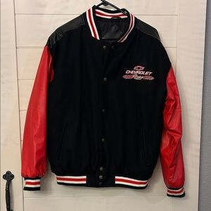 Chevrolet Racing Varsity Jacket Black & Red Faux Leather